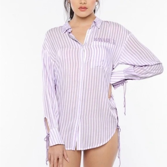 Salvage Purple and White Striped Swim Coverup - Picture 1 of 16